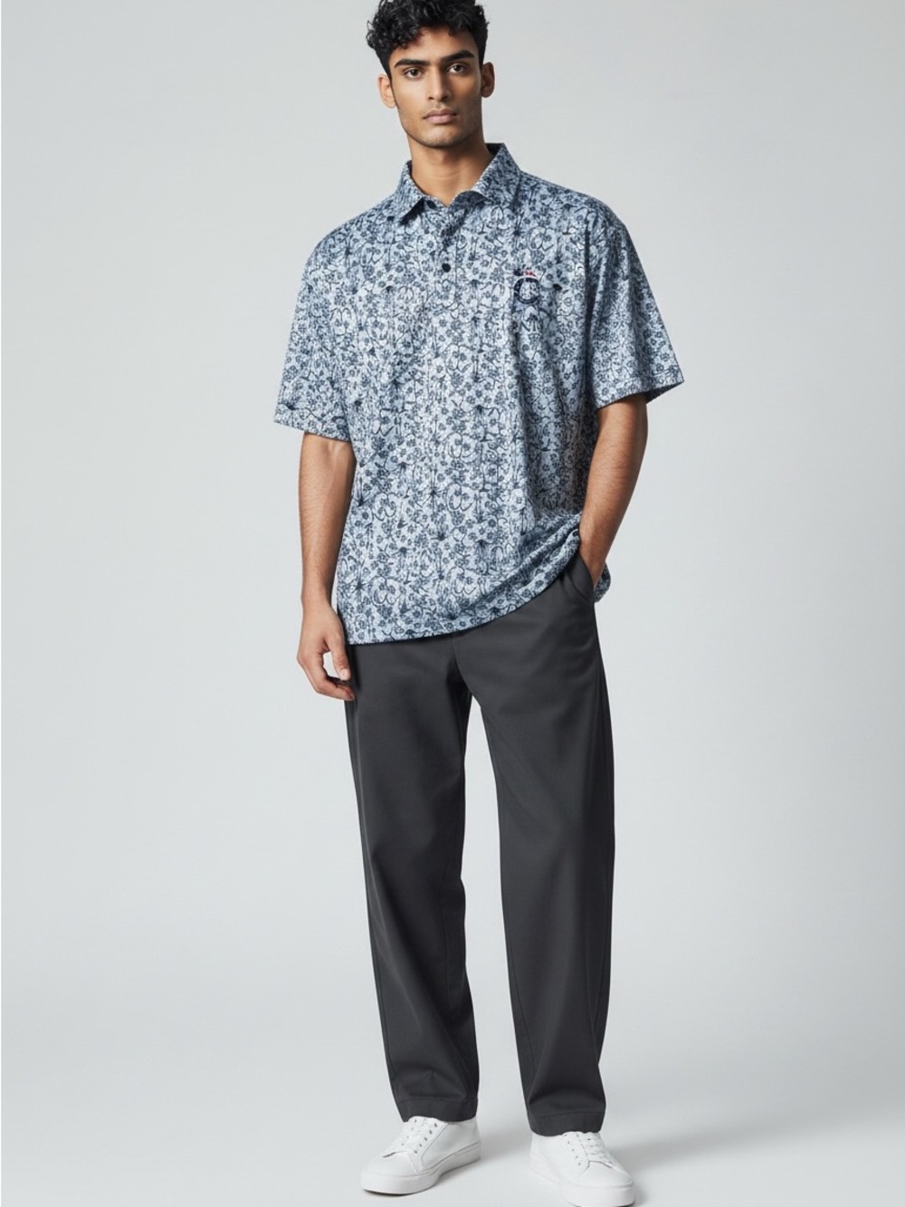 Nike Blue White Patterned Polo Shirt